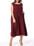 Casual Round Neck Patch Pocket Solid Plus Size Maxi Dress