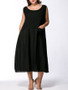 Casual Round Neck Patch Pocket Solid Plus Size Maxi Dress