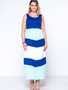 Casual Color Block Striped Round Neck Glamorous Plus Size Maxi Dress