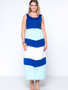 Casual Color Block Striped Round Neck Glamorous Plus Size Maxi Dress