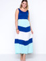 Casual Color Block Striped Round Neck Glamorous Plus Size Maxi Dress