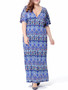 Casual Tribal Printed Deep V-Neck Plus Size Maxi Dress