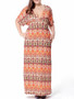 Casual Tribal Printed Deep V-Neck Plus Size Maxi Dress