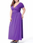 Casual Deep V-Neck Plain Plus Size Maxi Dress