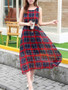 Casual Round Neck Plaid Chiffon Swing Maxi Dress