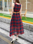 Casual Round Neck Plaid Chiffon Swing Maxi Dress