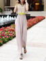 Casual Flowy Color Block Chiffon Round Neck Maxi Dress