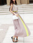 Casual Flowy Color Block Chiffon Round Neck Maxi Dress