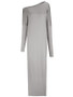 Casual One Shoulder High Slit Plain Batwing Sleeve Maxi Dress