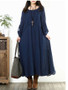 Casual Roll-Up Sleeve Round Neck Plain Loose Maxi Dress