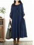 Casual Roll-Up Sleeve Round Neck Plain Loose Maxi Dress