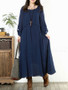 Casual Roll-Up Sleeve Round Neck Plain Loose Maxi Dress