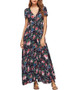 Casual Empire Deep V-Neck Floral Printed Swing Maxi Dress