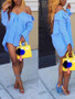 New Blue-White Buttons Irregular Slit Peplum Multi Way Off Shoulder High-low Backless Fashion Blouse