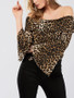 New Leopard Off Shoulder Backless Bell Sleeve Fashion Cute Blouse