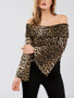 New Leopard Off Shoulder Backless Bell Sleeve Fashion Cute Blouse