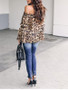 New Leopard Ruffle Off Shoulder Backless Long Bell Sleeve?Fashion Blouse
