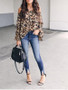 New Leopard Ruffle Off Shoulder Backless Long Bell Sleeve?Fashion Blouse