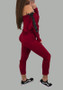 Burgundy Cross Drawstring Off Shoulder Lace-up Backless Party Long Jumpsuit