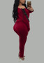 Burgundy Cross Drawstring Off Shoulder Lace-up Backless Party Long Jumpsuit