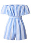 Light Blue Striped Ruffle Sashes Off Shoulder Casual Short Jumpsuit