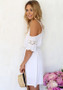 White Patchwork Lace Drawstring Off-The-Shoulder Short Sleeve Sweet leisure Boho Dress