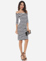 Casual Striped Elegant Off Shoulder Bodycon-dress