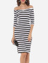 Casual Striped Elegant Off Shoulder Bodycon-dress