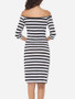 Casual Striped Elegant Off Shoulder Bodycon-dress