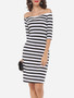 Casual Striped Elegant Off Shoulder Bodycon-dress