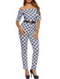 Casual Off Shoulder Plaid Printed Slim-Leg Jumpsuit