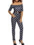 Casual Off Shoulder Plaid Printed Slim-Leg Jumpsuit