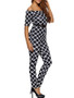 Casual Off Shoulder Plaid Printed Slim-Leg Jumpsuit