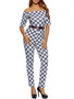 Casual Off Shoulder Plaid Printed Slim-Leg Jumpsuit