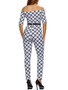 Casual Off Shoulder Plaid Printed Slim-Leg Jumpsuit