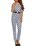 Casual Off Shoulder Plaid Printed Slim-Leg Jumpsuit