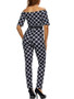 Casual Off Shoulder Plaid Printed Slim-Leg Jumpsuit