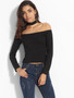 Casual Off Shoulder Cotton Plain Long-sleeve-t-shirt