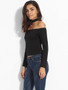 Casual Off Shoulder Cotton Plain Long-sleeve-t-shirt