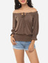 Casual Plain Bowknot Puff Sleeve Delightful Off Shoulder Casual-t-shirt