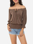 Casual Plain Bowknot Puff Sleeve Delightful Off Shoulder Casual-t-shirt