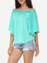 Casual Lace Plain Exquisite Off Shoulder Short-sleeve-t-shirt