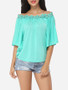 Casual Lace Plain Exquisite Off Shoulder Short-sleeve-t-shirt
