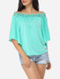 Casual Lace Plain Exquisite Off Shoulder Short-sleeve-t-shirt