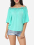 Casual Lace Plain Exquisite Off Shoulder Short-sleeve-t-shirt