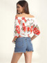 Casual Puff Sleeve Off Shoulder Floral Printed Exposed Navel Blouse