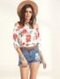 Casual Puff Sleeve Off Shoulder Floral Printed Exposed Navel Blouse