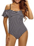 Casual Open Shoulder Flounce Striped One Piece