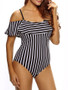 Casual Open Shoulder Flounce Striped One Piece