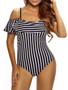 Casual Open Shoulder Flounce Striped One Piece